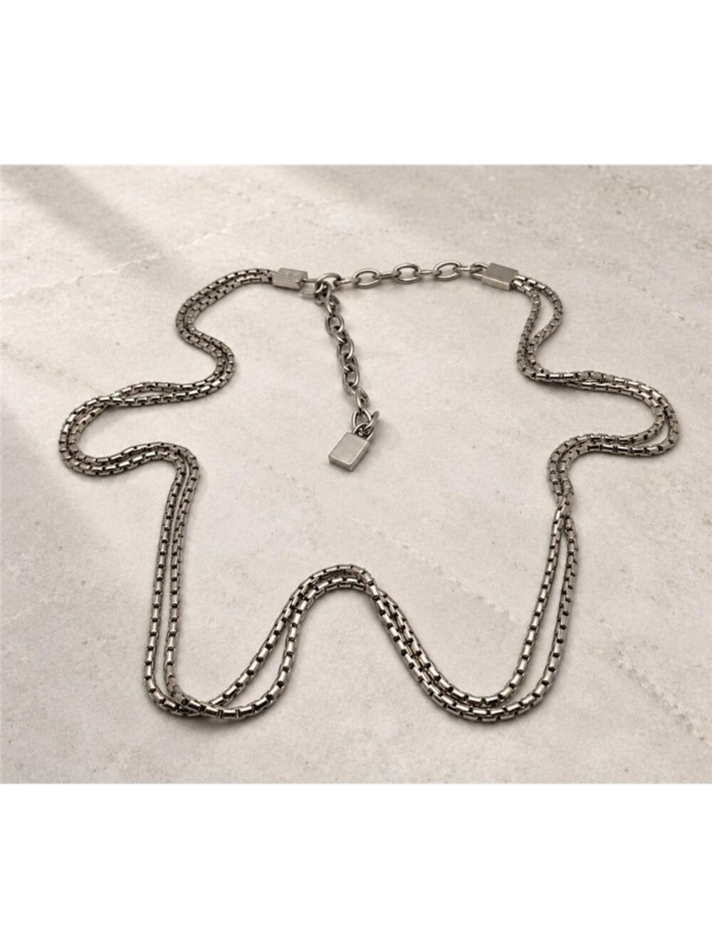 Calvin Klein 40in Silver Tone Double Strand Box Chain Long Necklace CK